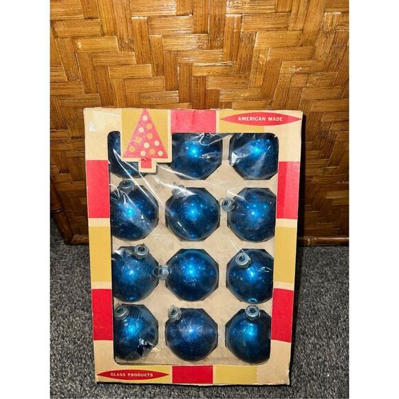 Vintage Christmas Glass Ball Ornaments-USA BLUE 12Ct in Box-Good Condition - Picture 7 of 8